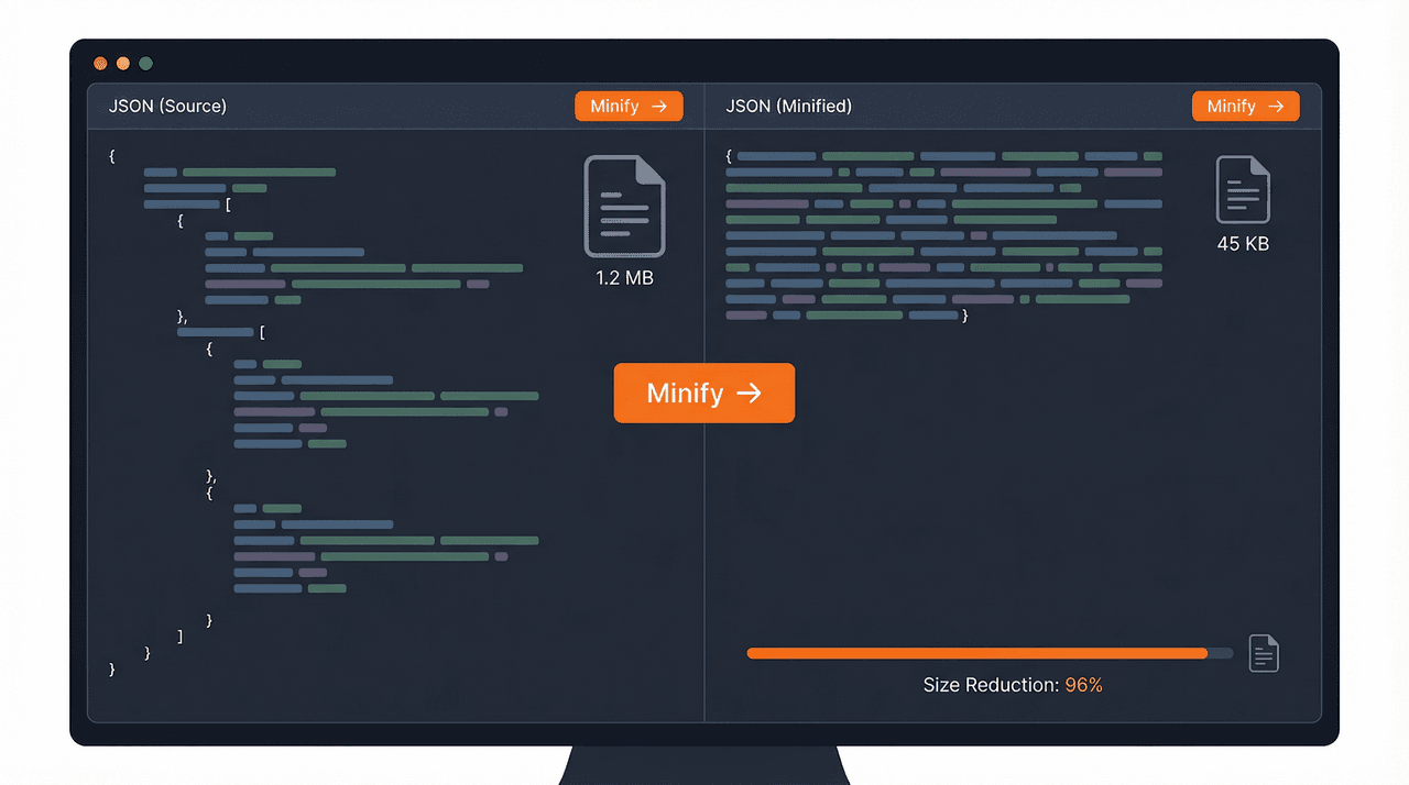 FastMinify online JSON minification tool interface