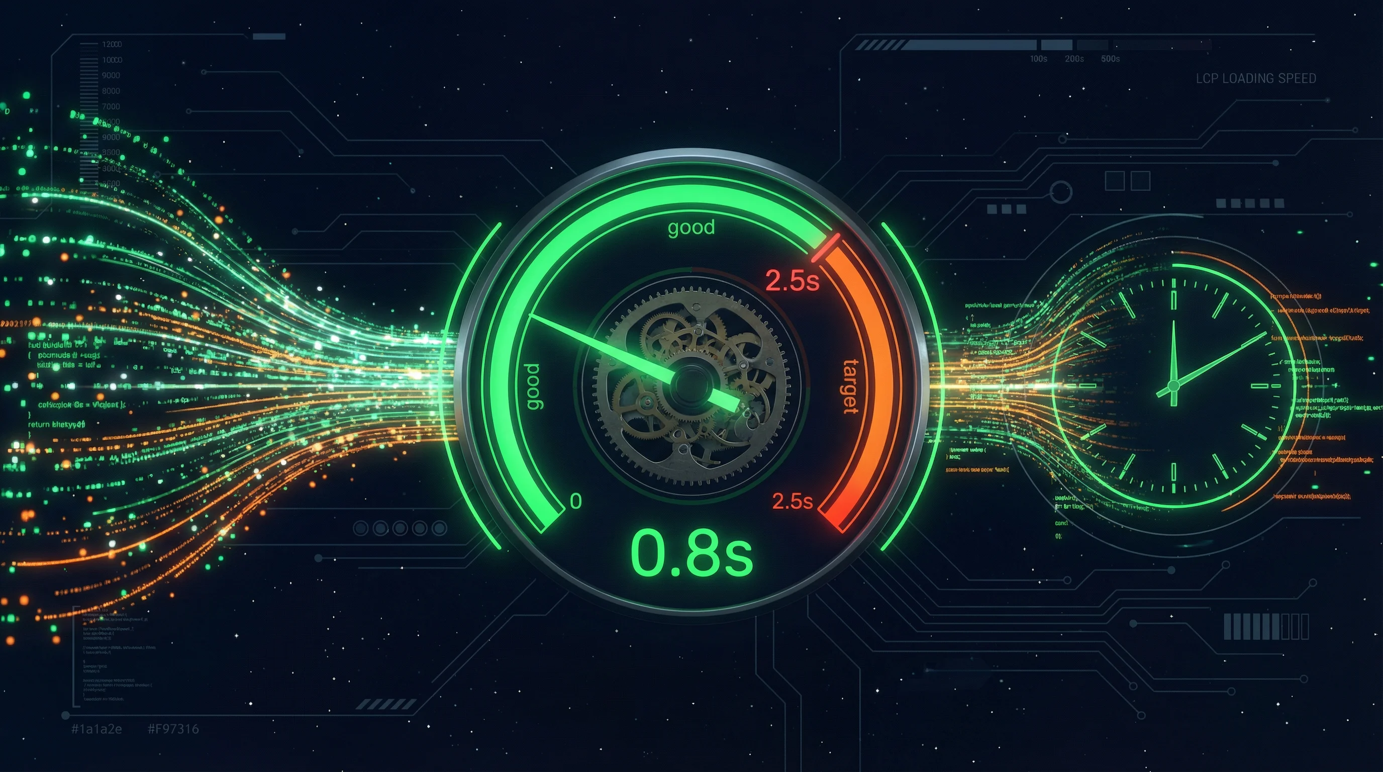 LCP loading speed gauge showing optimized performance