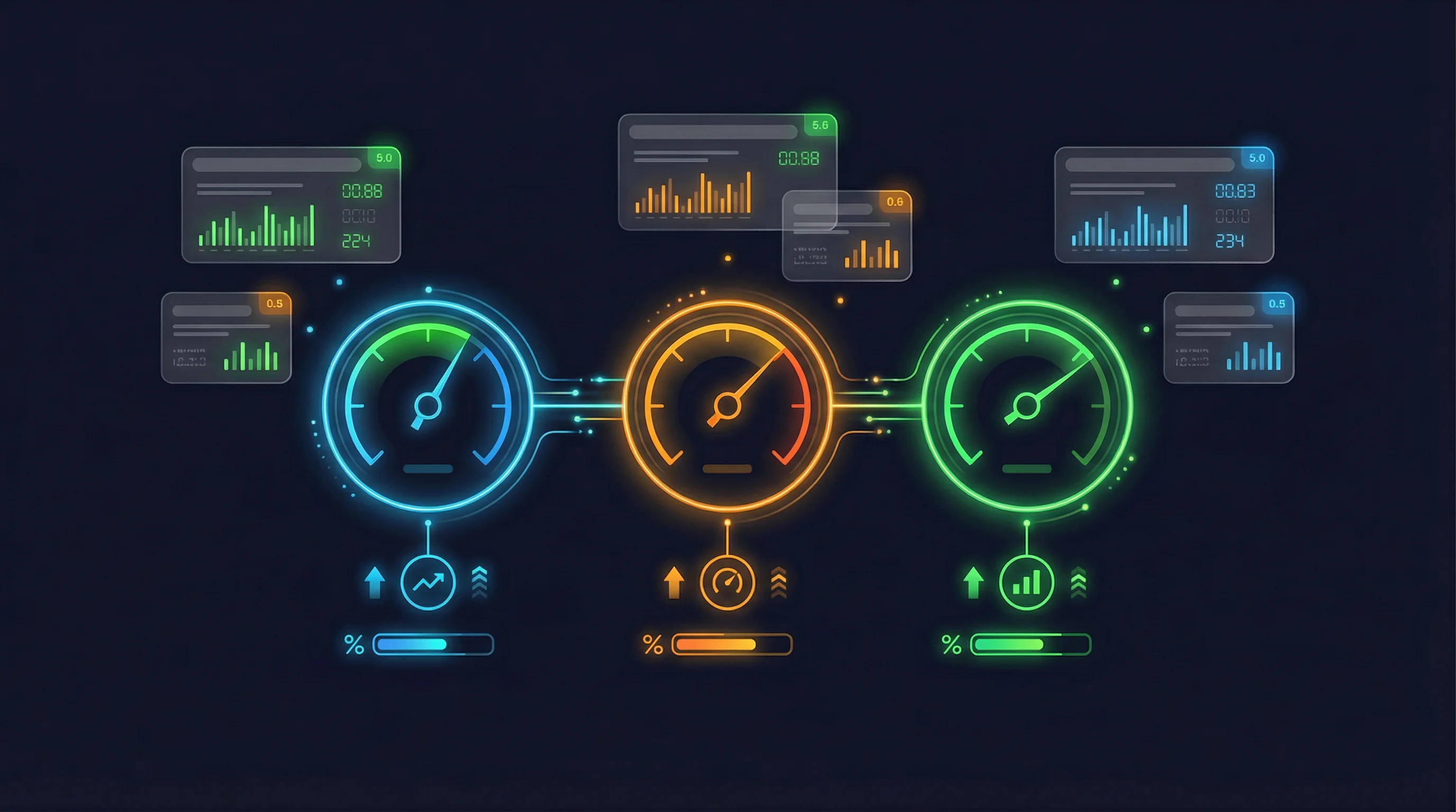 Visualization of the three Core Web Vitals: LCP, INP and CLS
